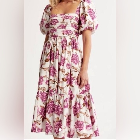 Abercrombie & Fitch Floral Puff Sleeve Midi Dress XS - Picture 2 of 8